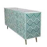 Bone Inlay 9 Drawer Sideboard : Criss Cross : Dark Green