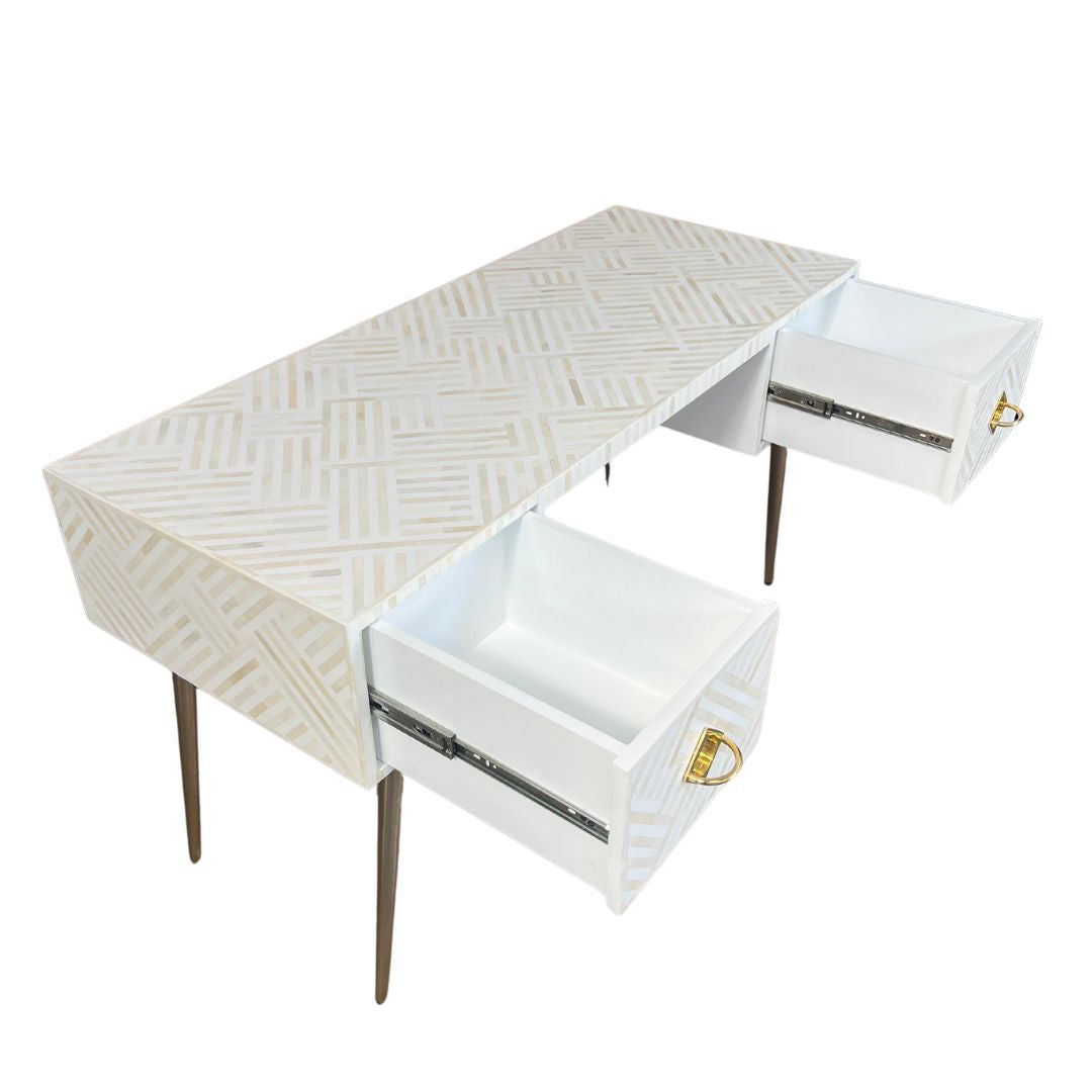 Bone Inlay Desk : Criss Cross : White
