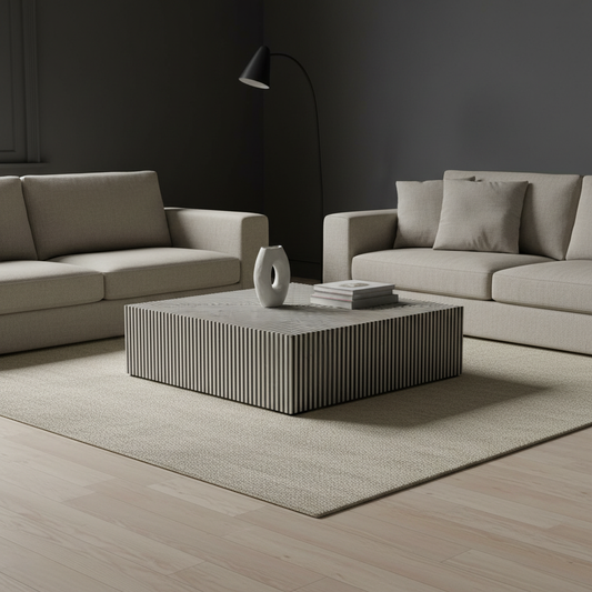 Bone Inlay Square Coffee Table : Stripe : Black