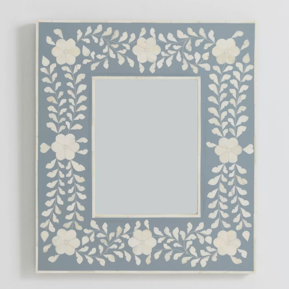 Bone Inlay Square Wall Mirror : Floral : Grey