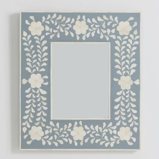 Bone Inlay Square Wall Mirror : Floral : Grey