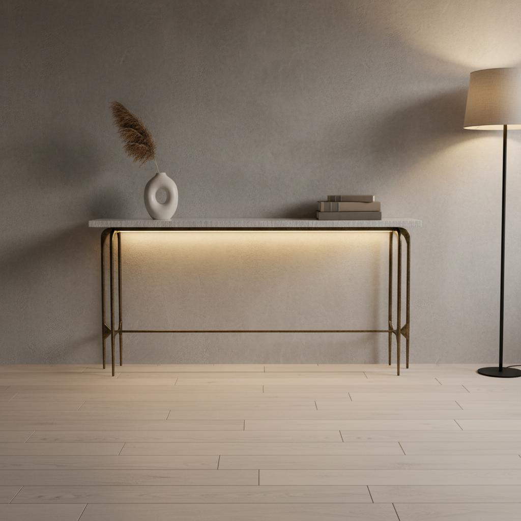 Bone Inlay Console wtih Antique Brass Legs : Pinstripe : Charcoal