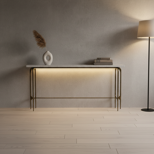 Bone Inlay Console wtih Antique Brass Legs : Pinstripe : Charcoal