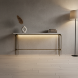 Bone Inlay Console wtih Antique Brass Legs : Pinstripe : Charcoal