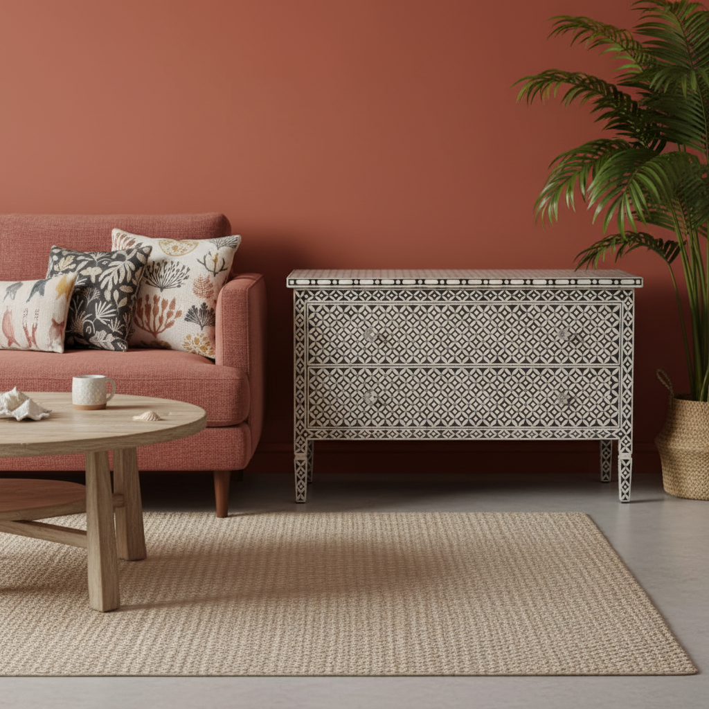 Bone Inlay 2 Drawer Chest : Starburst : Black