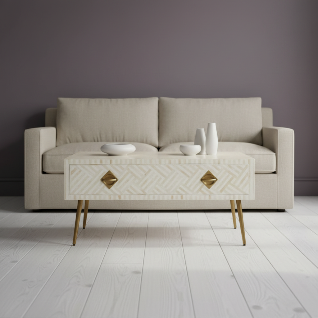 Bone Inlay Rectangular Coffee Table : Cross Cross : White