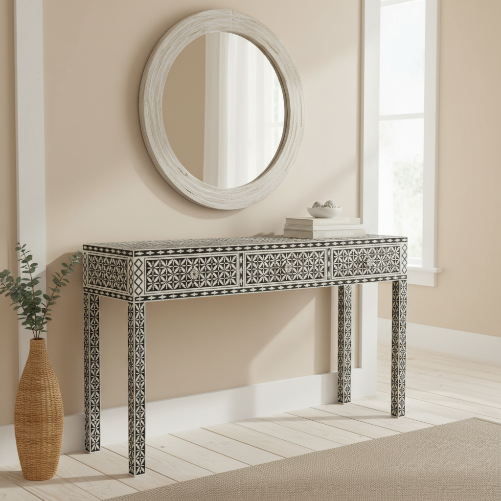 Mother of Pearl Inlay Console : Starburst : Black