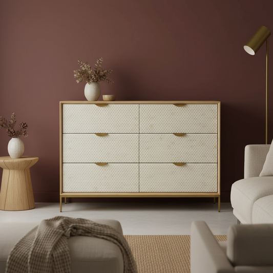 Oak & Layered Bone 6 Drawer Chest