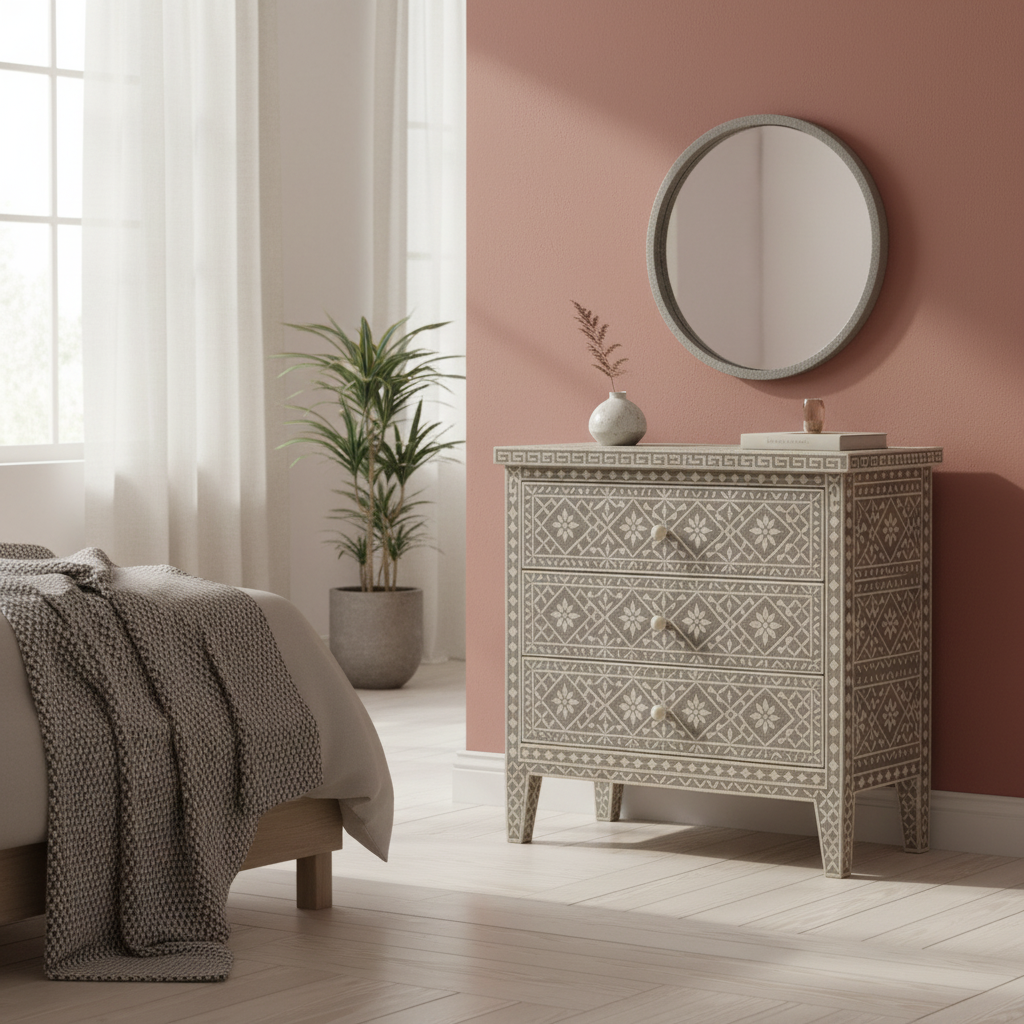 Bone Inlay 3 Drawer Chest : Lilium : Grey
