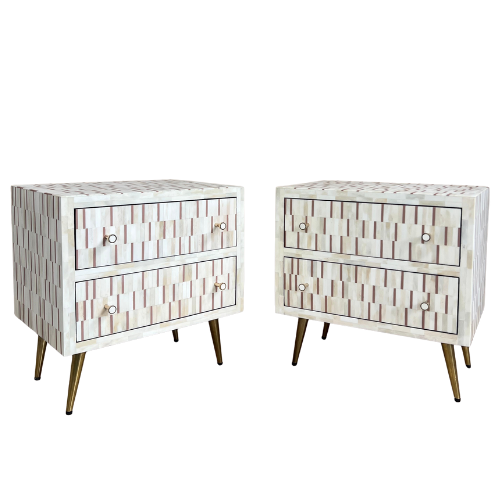 Bone Inlay 2 Drawer Bedside : Morse : Biscuit