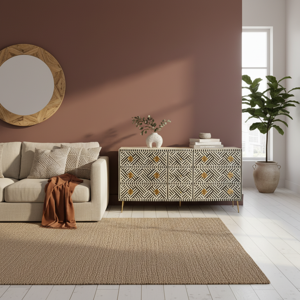 Bone Inlay 9 Drawer Sideboard : Criss Cross : Black