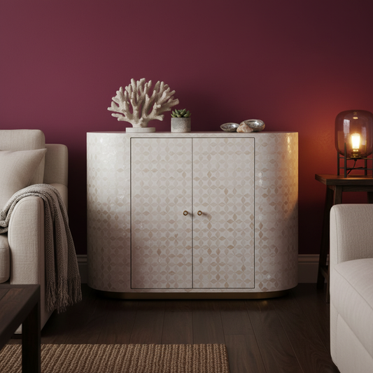 Bone Inlay 2 Door Cabinet : Tara : White