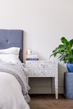 Mother of Pearl Inlay 2 Drawer Bedside Table : Floral : White