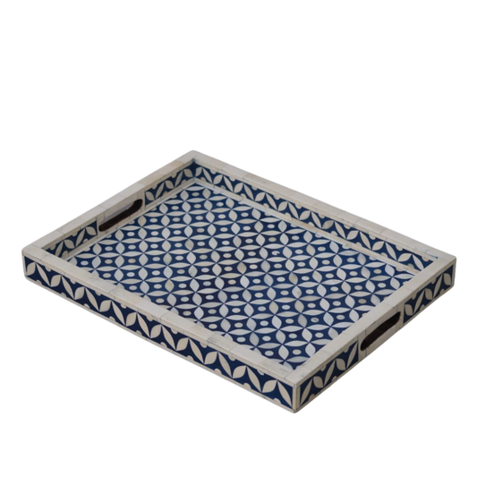Bone Inlay Rectangular Tray : Starburst :  Blue