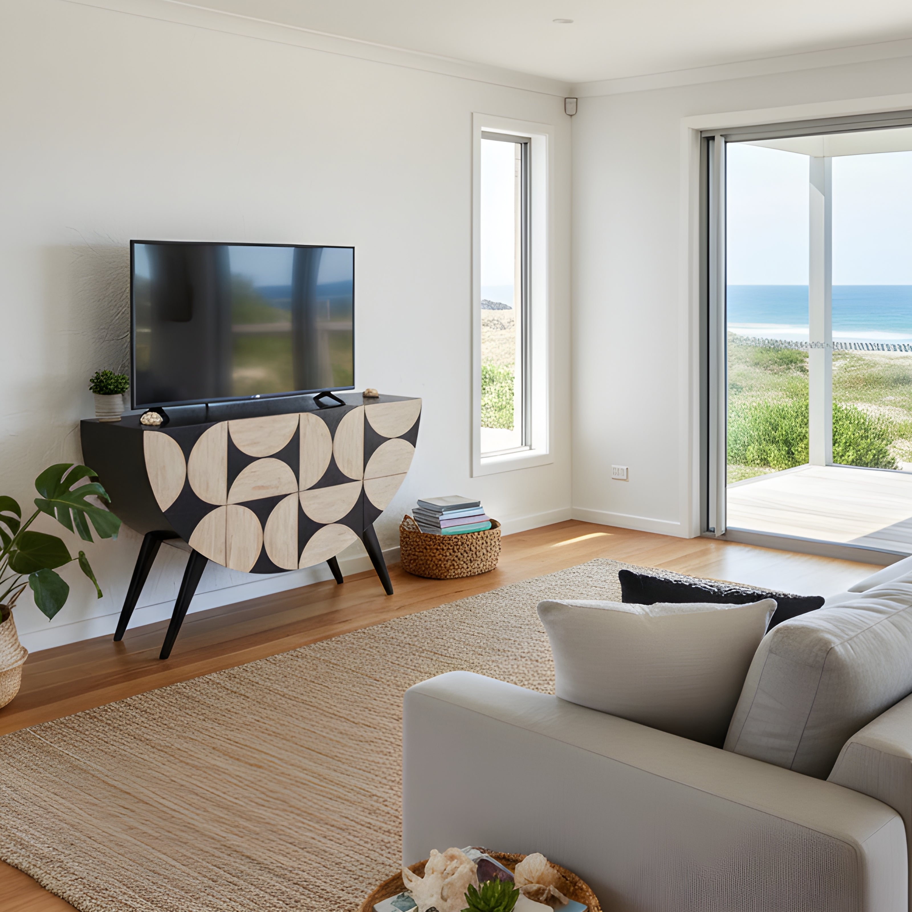 Bone Inlay Crescent Sideboard : Abstract : Black