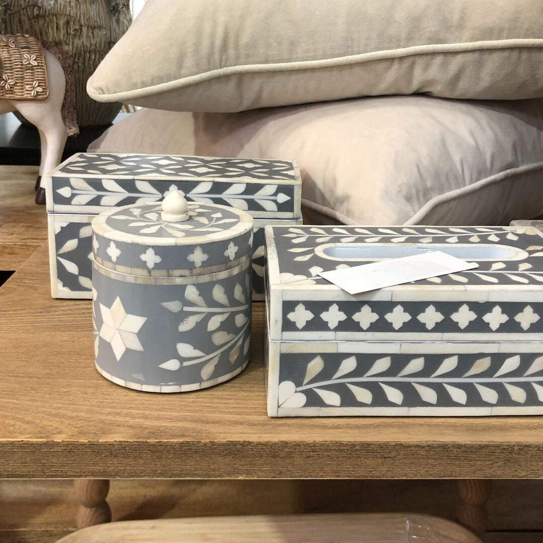 Bone Inlay Jewellery Box : Ogee : Grey