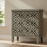 Bone Inlay 3 Drawer Chest : Geometric : Charcoal
