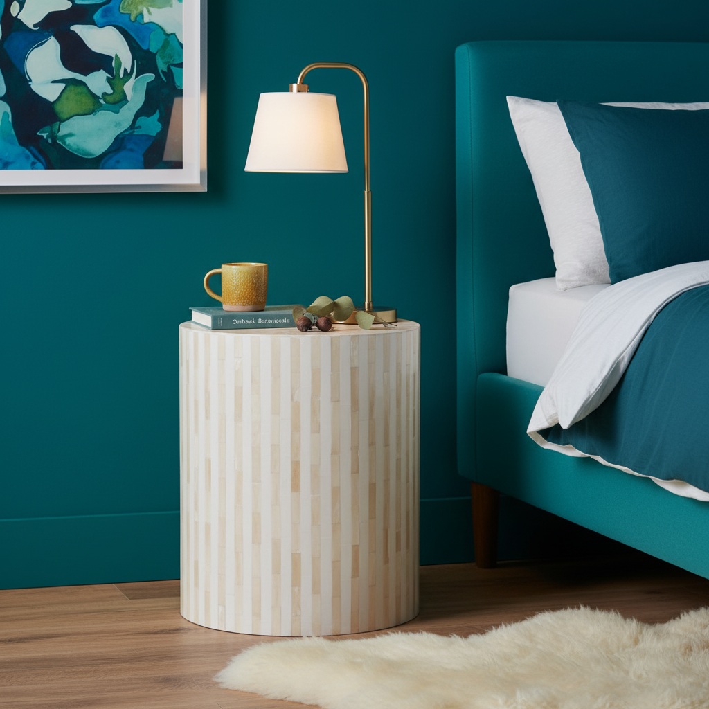 Bone Inlay Side Table : Stripe : White