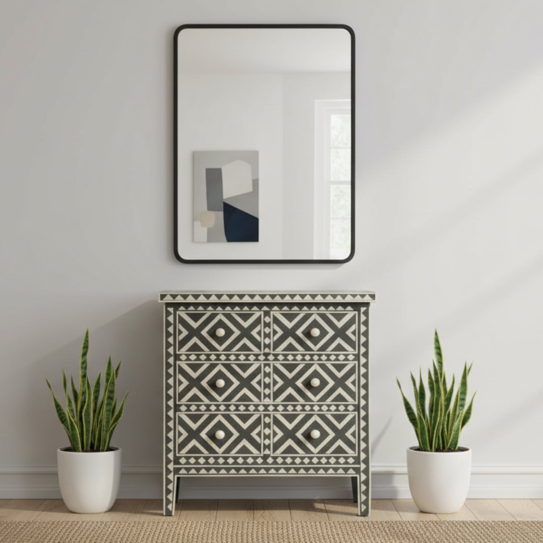 Bone Inlay 3 Drawer Chest : Geometric : Charcoal