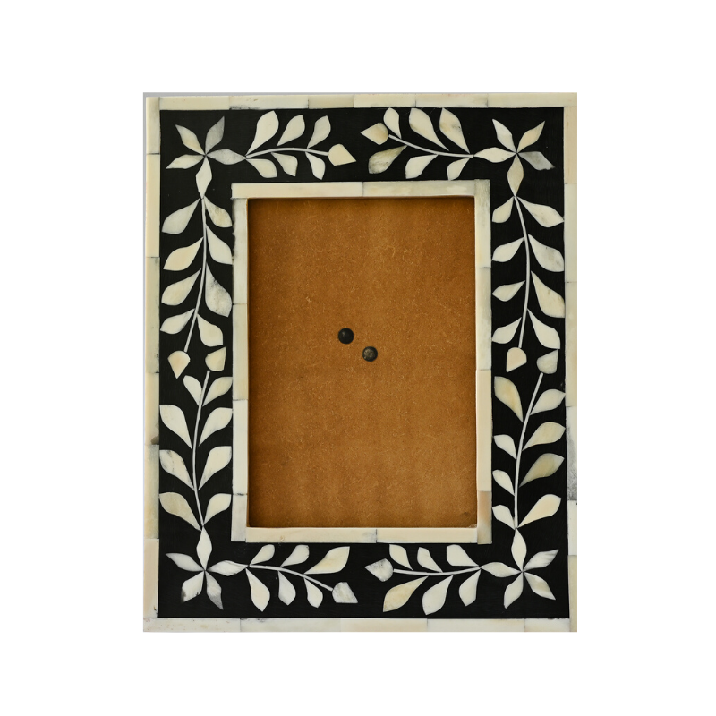 Bone Inlay Picture Frame : Floral : Black