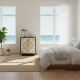 Bone Inlay 3 Drawer Bedside/Side Table : Brickwork : Black & White