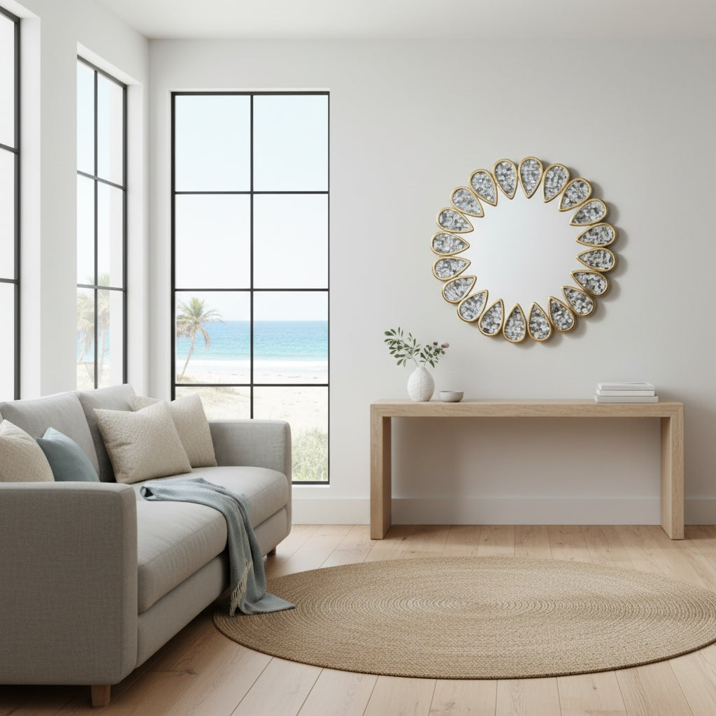 Mother of Pearl Inlay Petal Mirror : Grey