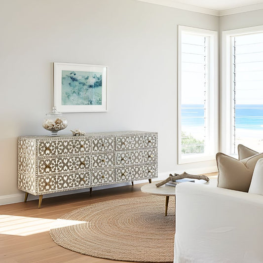 Bone Inlay 9 Drawer Sideboard : Zelliges : Grey