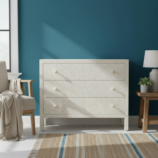 Bone Inlay 3 Drawer Chest : Starburst : White