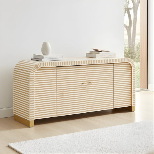 Bone Inlay 2 Door Waterfall Buffet : Stripe : Apricot