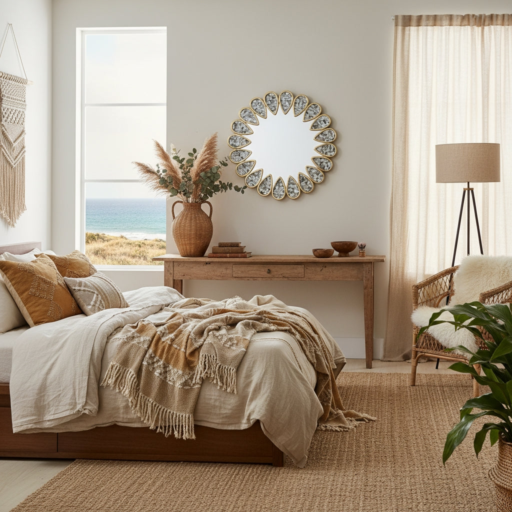 Mother of Pearl Inlay Petal Mirror : Grey