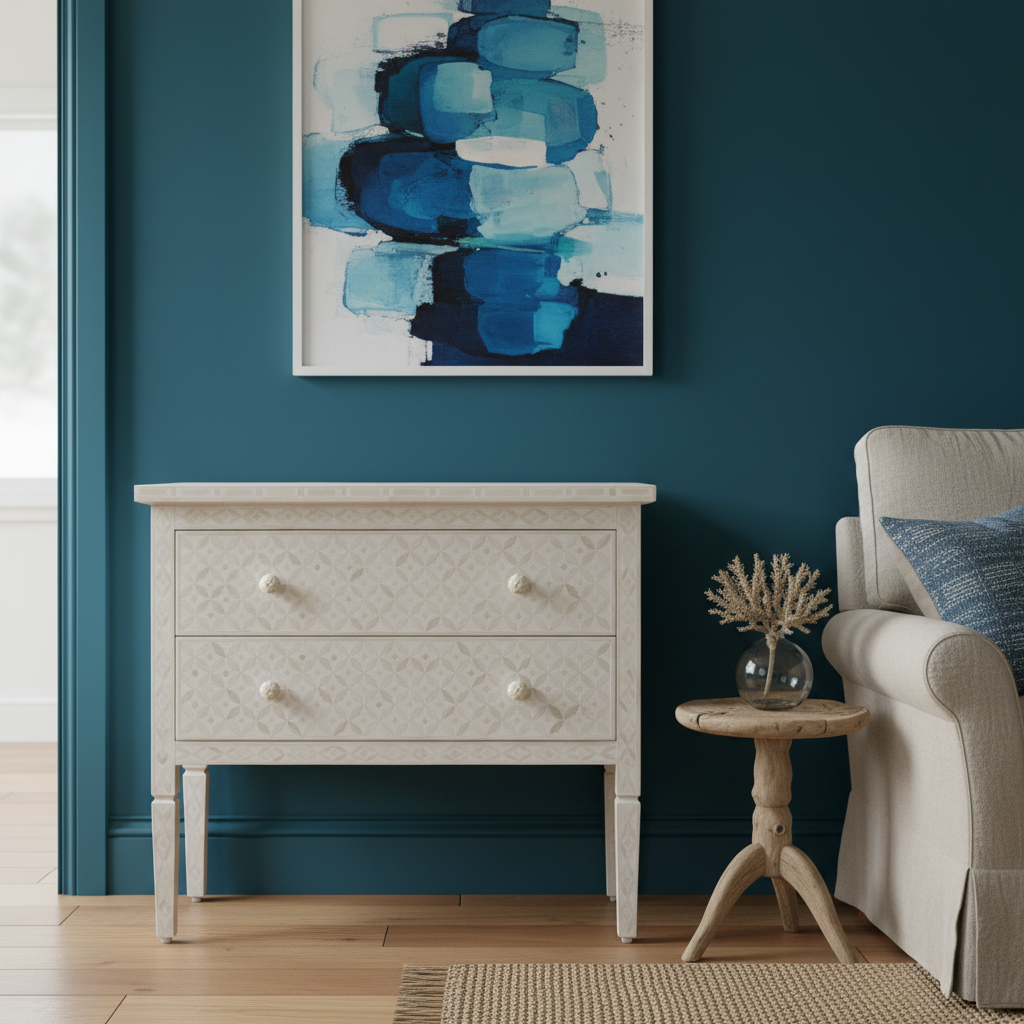 Bone Inlay 2 Drawer Chest : Starburst : White