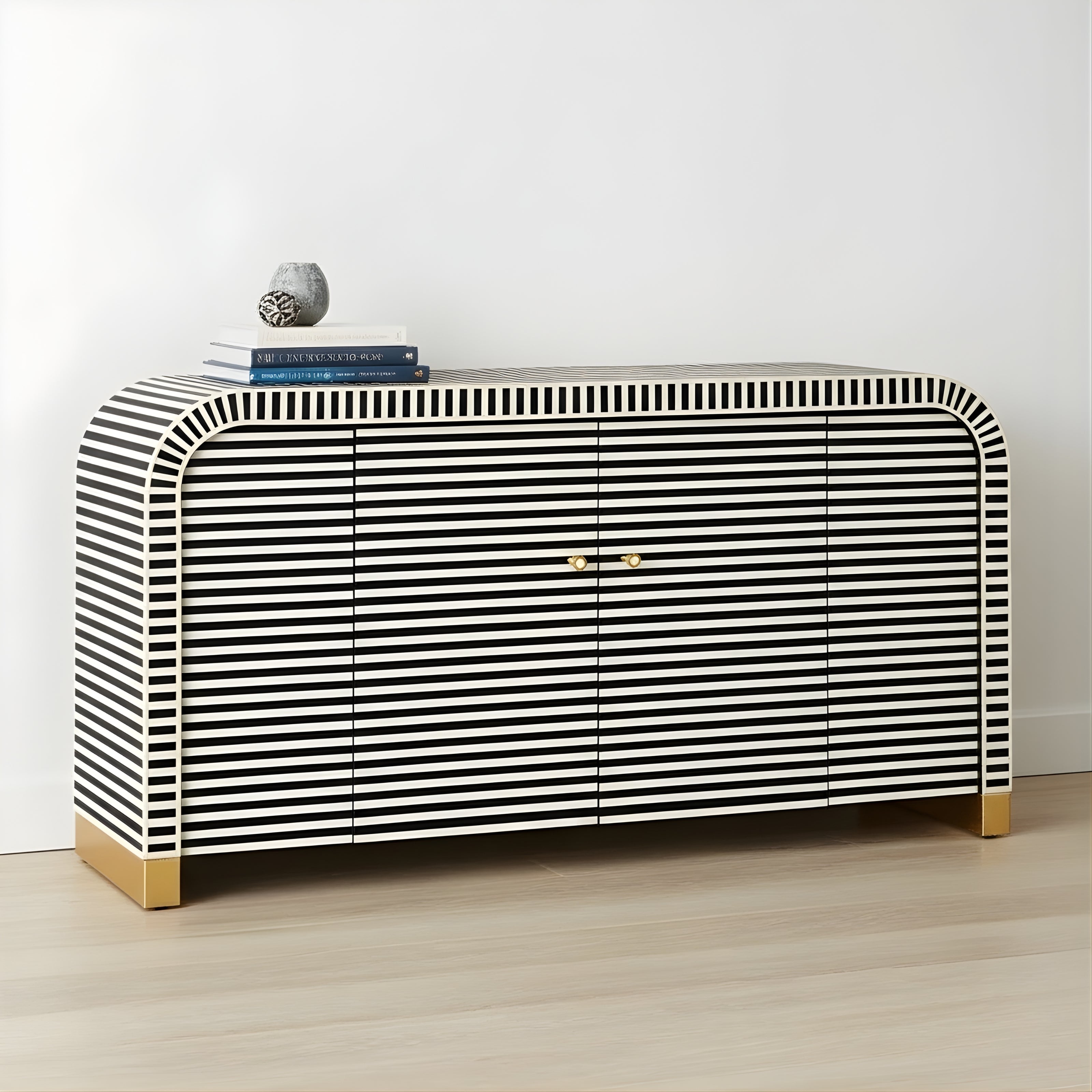 Bone Inlay 2 Door Waterfall Buffet : Stripe : Black
