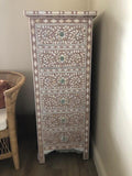 Mother of Pearl Inlay Tallboy : Floral : Blush Damaged & Somewhat Repaired