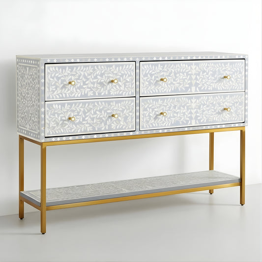 Bone Inlay 4 Drawer Sideboard : Liana : Grey