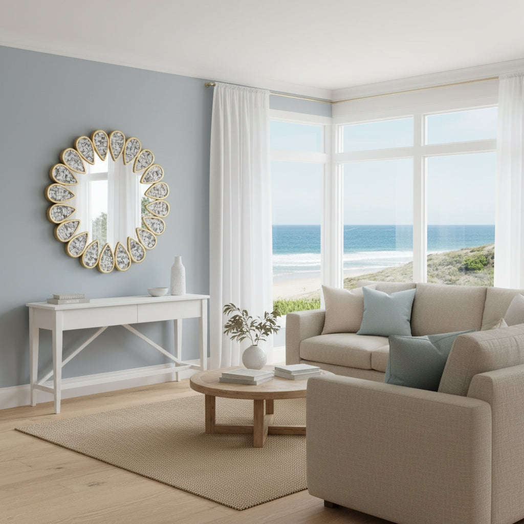 Mother of Pearl Inlay Petal Mirror : Grey