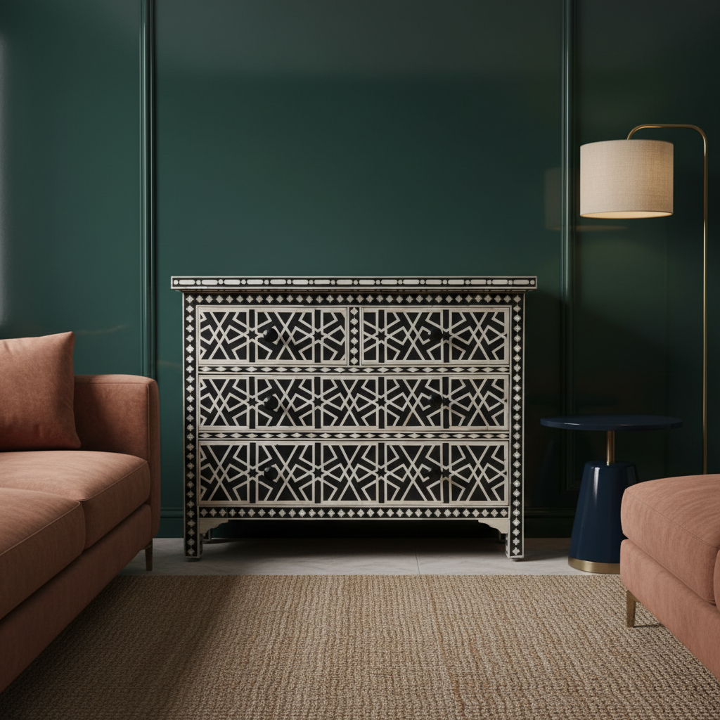 Bone Inlay 4 Drawer Chest : Abstract : Black