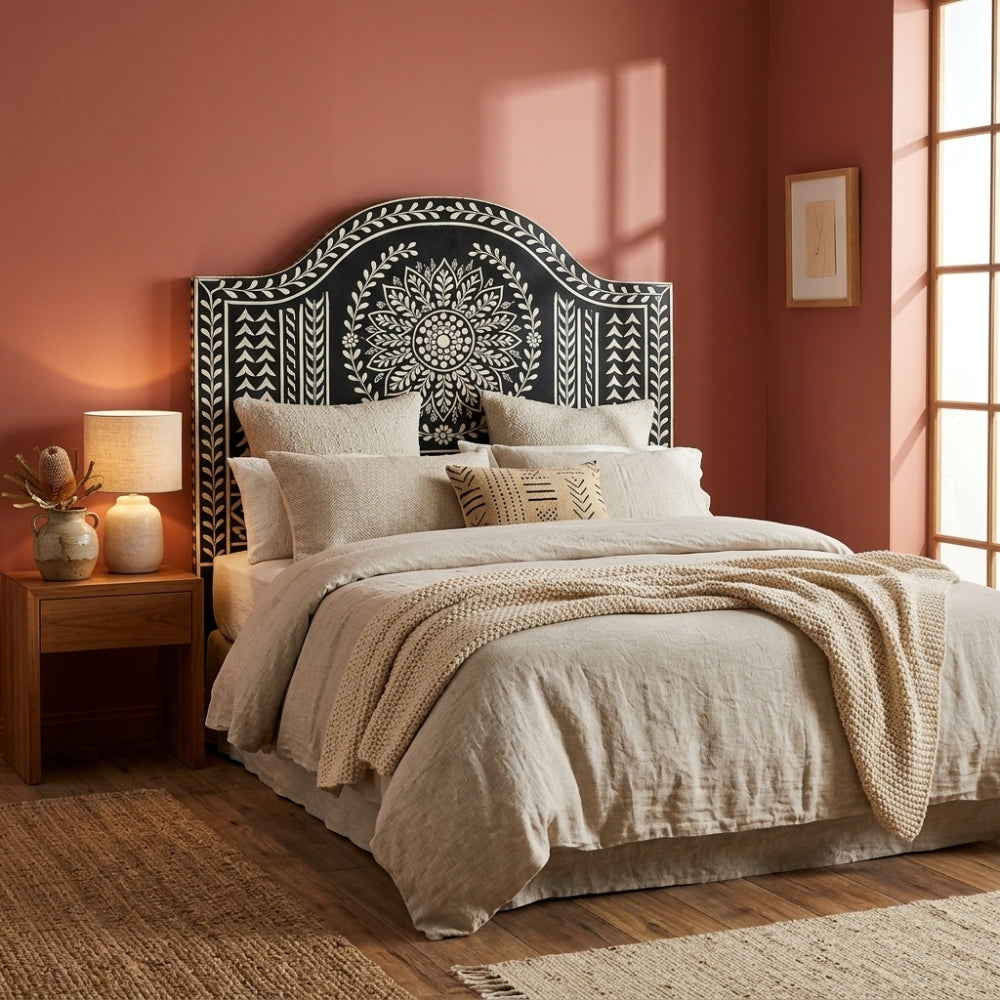 Bone Inlay Bedhead : Mandala : Noir