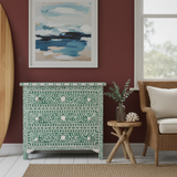 Bone Inlay 3 Drawer Chest : Floral : Green