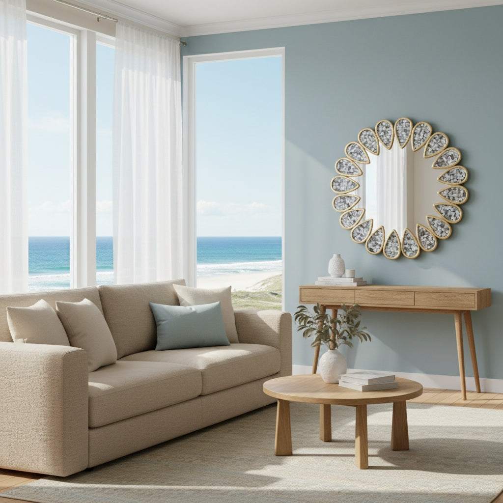 Mother of Pearl Inlay Petal Mirror : Grey