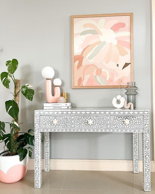 Bone Inlay Console : Floral : Grey
