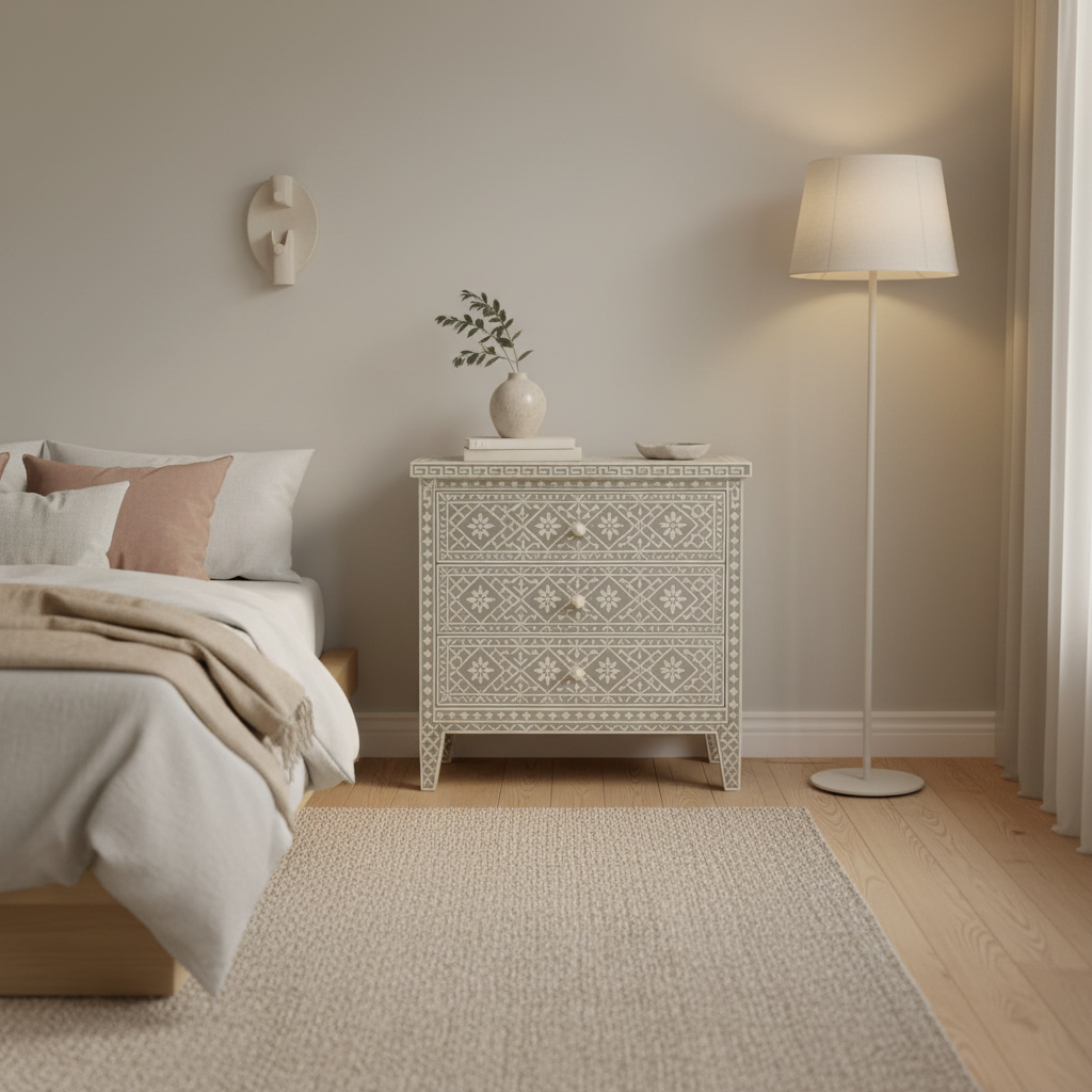 Bone Inlay 3 Drawer Chest : Lilium : Grey