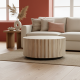 Bone & Timber Inlay Round Coffee Table (with castors)