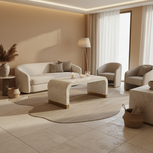 Bone Inlay Waterfall Coffee Table : Zelliges : White