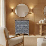 Mother of Pearl Inlay 3 Drawer Chest : Floral : Navy