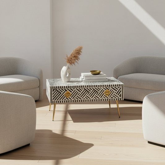 Bone Inlay Rectangular Coffee Table : Cross Cross : Black