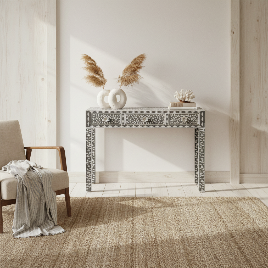 Mother of Pearl Inlay Console : Floral : Grey