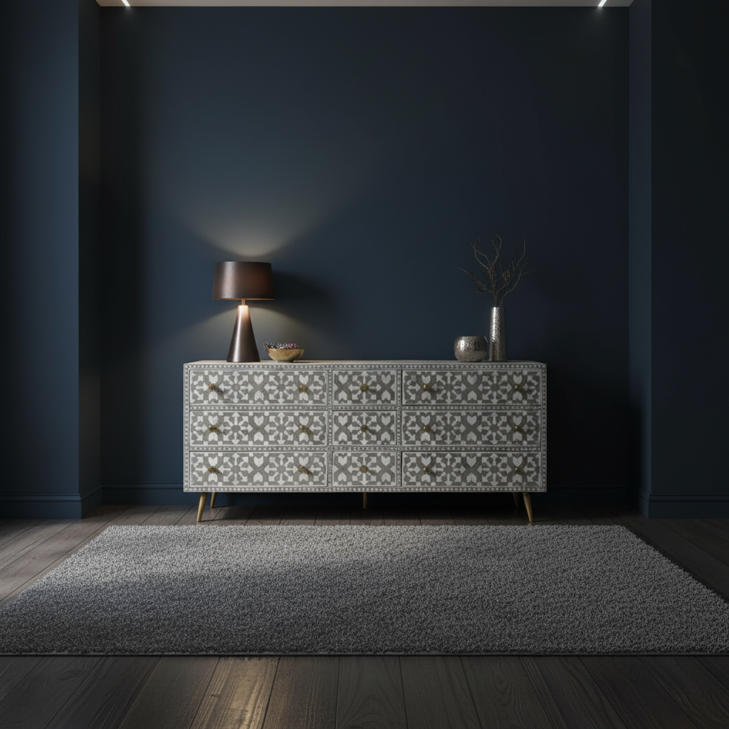 Bone Inlay 9 Drawer Sideboard : Zelliges : Grey