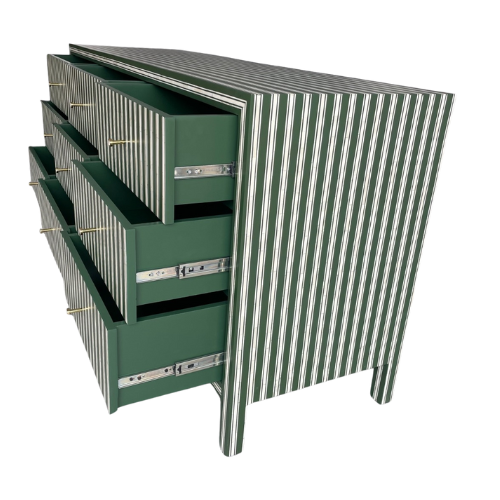 Bone Inlay 9 Drawer Sideboard : Pinstripe : Green