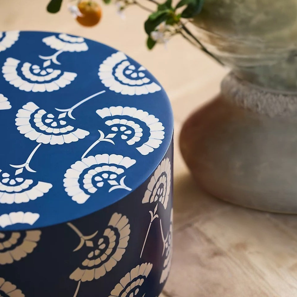 Bone Inlay Round Side Table : Fantail : Navy Blue