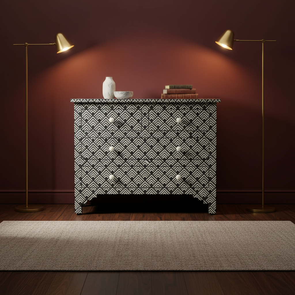 Bone Inlay 4 Drawer Chest : Diamond : Black